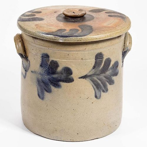 PENNSYLVANIA DECORATED STONEWARE BUTTER CROCK WITH COVER