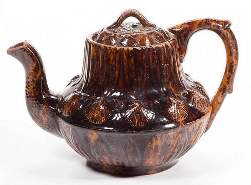 AMERICAN MOLDED EARTHENWARE / REDWARE TEAPOT