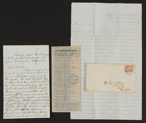 CIVIL WAR LETTERS AND CURRENCY, LOT OF THREE