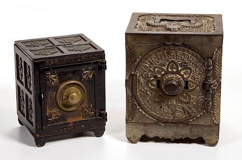 ASSORTED CAST-IRON SAFE PENNY BANKS, LOT OF TWO