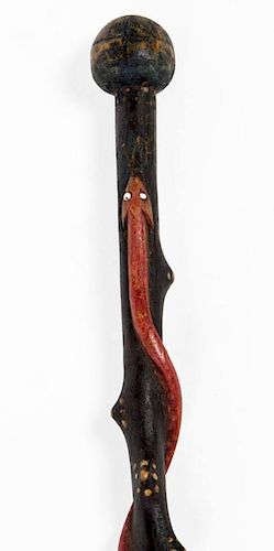 AMERICAN CARVED AND PAINTED FOLK ART CANE / WALKING STICK