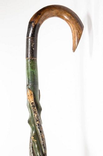 SOUTHERN, POSSIBLY VIRGINIA, CARVED AND PAINT-DECORATED FOLK ART CANE / WALKING STICK