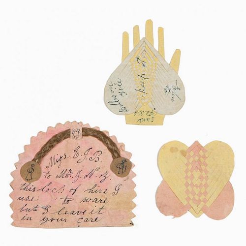 CARROLL CO., MARYLAND CUT-AND-WOVEN PAPER LOVE TOKENS, LOT OF THREE