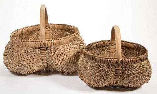 VALLEY OF VIRGINIA RIB-TYPE WOVEN-SPLINT BASKETS, LOT OF TWO BY THE SAME MAKER