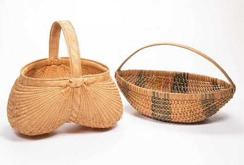 CONTEMPORARY AMERICAN RIB-TYPE WOVEN-SPLINT BASKETS, LOT OF TWO