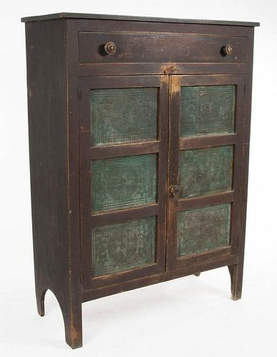 SOUTHERN PUNCHED-TIN-PANELED WALNUT FOOD / PIE SAFE
