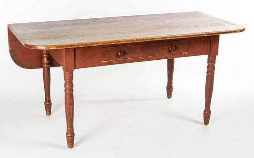 MID-ATLANTIC LATE FEDERAL RED-PAINTED PINE WORK TABLE