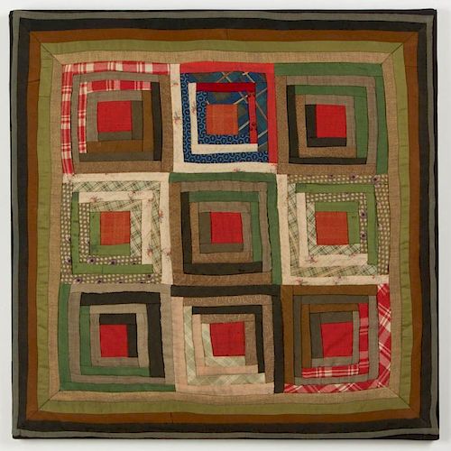 AMERICAN, PROBABLY PENNSYLVANIA, LOG CABIN PATTERN DOLL QUILT