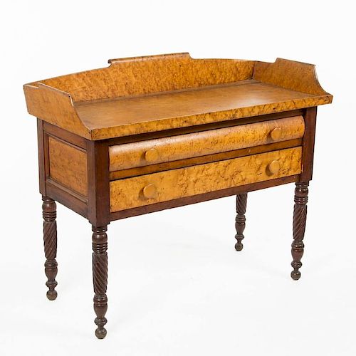 AMERICAN, PROBABLY NEW YORK STATE, LATE FEDERAL CHERRY AND FIGURED "BIRD'S EYE" MAPLE SIDEBOARD / SERVER