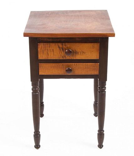 AMERICAN LATE FEDERAL "TIGER" MAPLE AND CHERRY TWO-DRAWER STAND TABLE