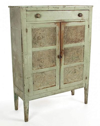 AMERICAN PAINTED PINE PUNCHED-TIN-PANELED FOOD / PIE SAFE