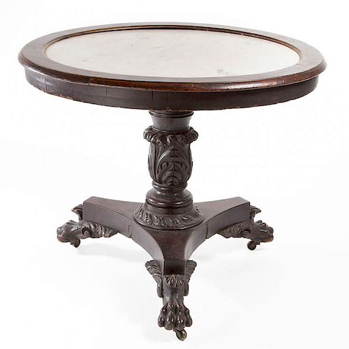 ANTHONY QUERVELLE (PHILADELPHIA, ACTIVE 1817-1856) CLASSICAL CARVED MAHOGANY MARBLE-TOP CENTER TABLE