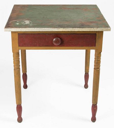 AMERICAN, PROBABLY MID-ATLANTIC, PAINT-DECORATED CHERRY ONE-DRAWER STAND TABLE