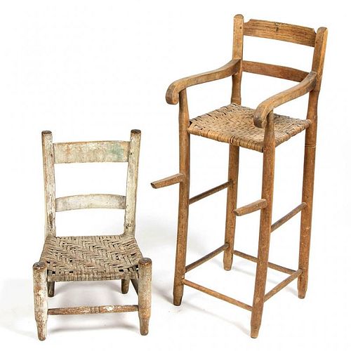 VIRGINIA, PROBABLY SHENANDOAH VALLEY, SPLIT-BOTTOM CHILD'S CHAIRS, LOT OF TWO
