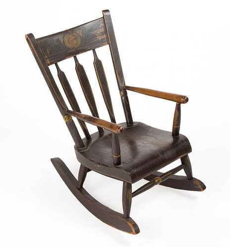 AMERICAN LATE WINDSOR PAINT-DECORATED CHILD'S ROCKING CHAIR