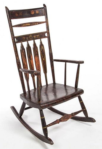 AMERICAN LATE WINDSOR PAINT-DECORATED ROCKING CHAIR
