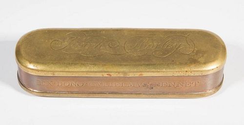 EUROPEAN ENGRAVED BRASS AND COPPER TOBACCO BOX