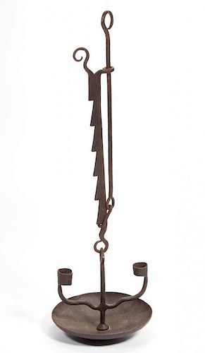 WROUGHT-IRON TRAMMEL-STYLE ADJUSTABLE HANGING CANDLE HOLDER