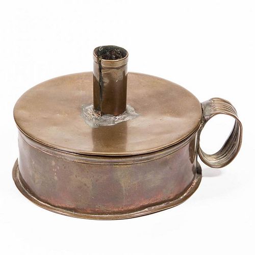 COPPER TINDER BOX WITH CANDLE HOLDER