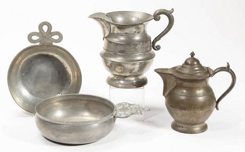 ASSORTED AMERICAN AND OTHER PEWTER ARTICLES, LOT OF FOUR