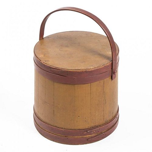 AMERICAN PAINTED TREEN LARGE SUGAR BUCKET WITH COVER