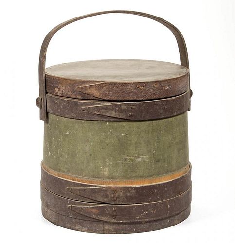 AMERICAN PAINTED TREEN SUGAR BUCKET WITH COVER