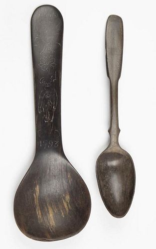 CARVED HORN DOMESTIC UTENSILS, LOT OF TWO