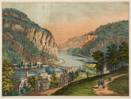 CURRIER AND IVES HARPER'S FERRY, VIRGINIA (NOW WEST VIRGINIA) LANDSCAPE PRINT