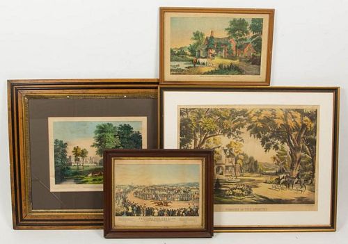 ASSORTED CURRIER AND IVES LATER-STRIKE PRINTS, LOT OF FOUR