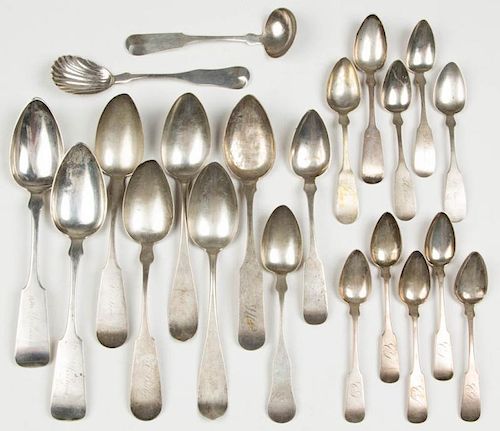ASSORTED COIN SILVER SPOONS, LOT OF 21