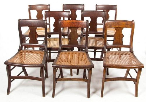 AMERICAN CLASSICAL FIGURED MAPLE SET OF EIGHT SIDE CHAIRS