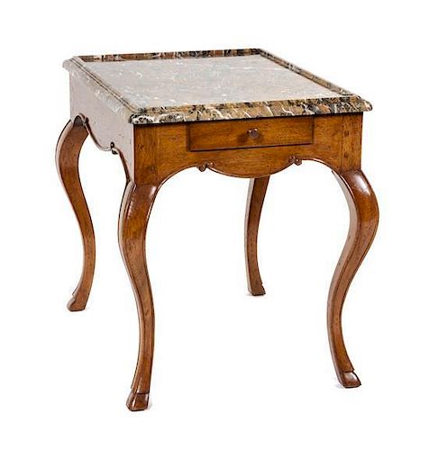 * A French Provincial Fruitwood Tea Table Height 26 x width 28 1/2 x depth 21 1/4 inches.