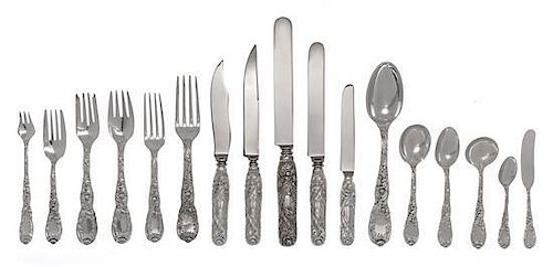 An American Silver Flatware Service, Tiffany & Co., New York, NY, Chrysanthemum pattern, comprising: 18 dessert knives 4 cake kn