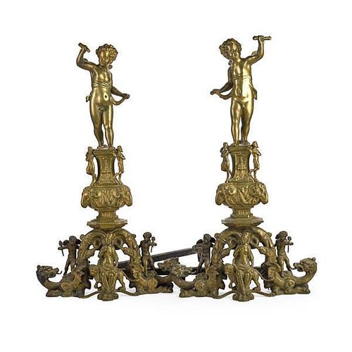 PAIR OF BAROQUE STYLE MONUMENTAL ANDIRONS