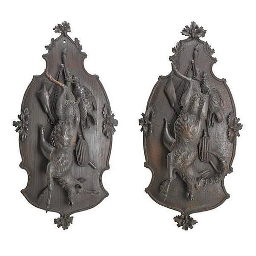 PAIR OF BLACK FOREST HUNTING PLAQUES