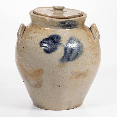STAMPED "A (STAR) GAY / UTICA", NEW YORK DECORATED STONEWARE JAR