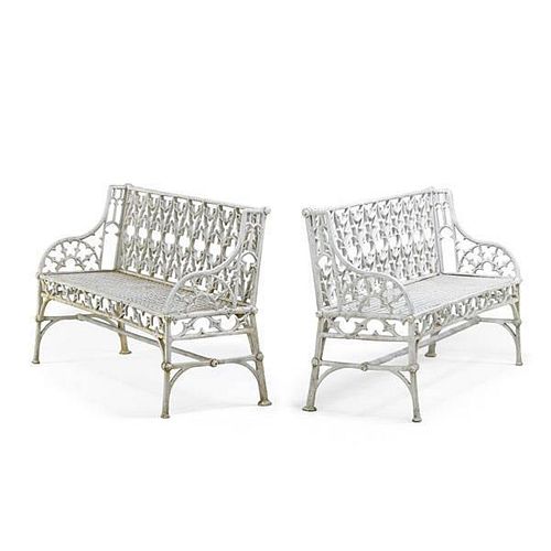 PAIR OF GOTHIC REVIVAL STYLE GARDEN BENCHES
