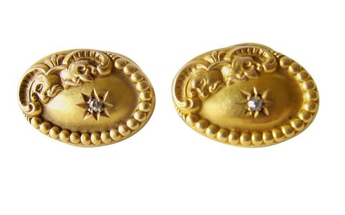 Victorian 10k Gold Diamond Ornate Oval Cufflinks