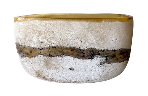 Rare  Alfredo Barbini Italian Modernist Scavo Murano Glass Bowl