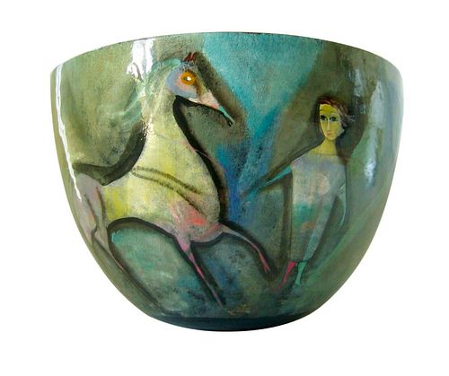 Monumental Polia Pillin Surrealist Equine Themed Ceramic Studio Bowl
