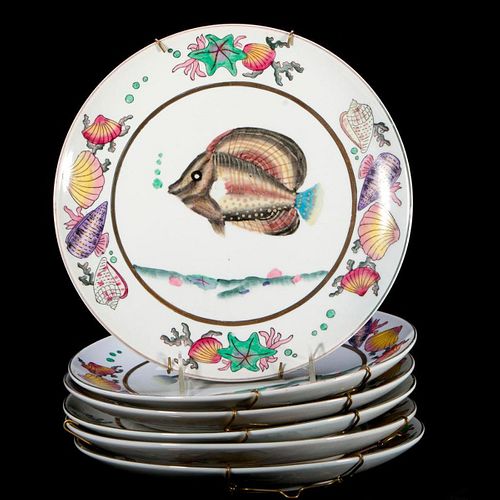 Six Chinese fish motif plates.