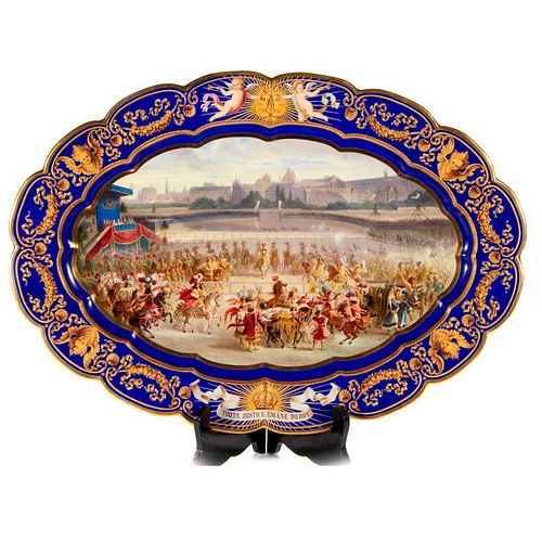 A Meissen porcelain platter with a royal scene.