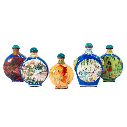 Five Chinese snuff bottles.