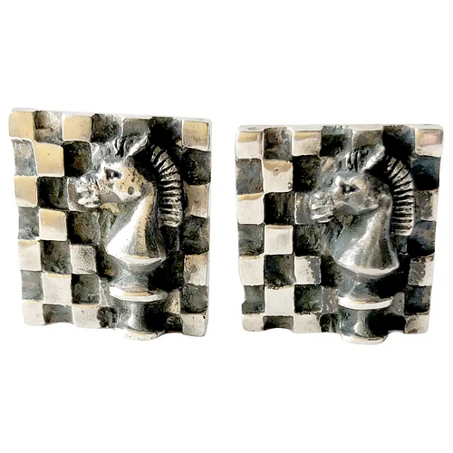 1960s Walter Wright Sterling Silver Knight Chess Cufflinks
