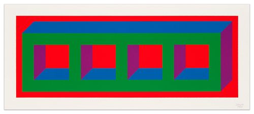 SOL LEWITT, Four Color Isometric Figure- A (Green, Blue, Purple, Red)