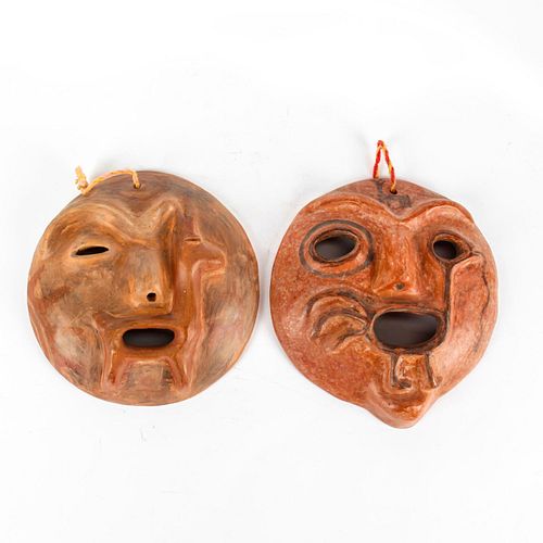 2 PRE-COLUMBIAN STYLE CLAY WALL MASKS
