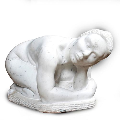 LARGE VINTAGE SCULPTURE, NUDE WOMAN CROUCHING