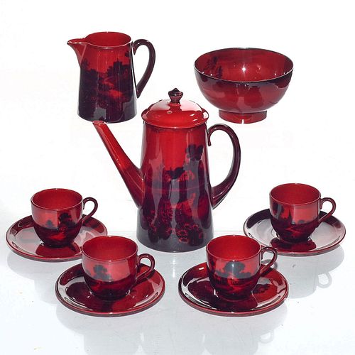 EXQUISITE 12 PC. ROYAL DOULTON FLAMBE COFFEE SERVICE