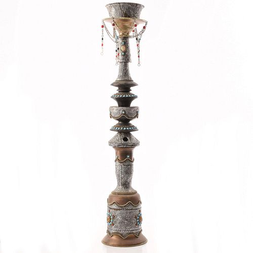 BRONZE INCENSE TOWER WITH ORNATE ENGRAVED DESIGN
