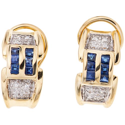 PAIR OF EARRINGS WITH SAPPHIRES AND DIAMONDS IN 14K GOLD with 12 sapphires and 16 diamonds. Weight: 7.9 g